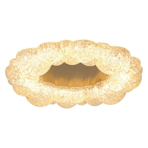 Lámpara de techo de resina con forma de flor, estilo mediados de siglo, color crema, estilo nórdico, redonda, de montaje empotrado, para estudio, con LED de 3 CCT, ideal para dormitorio, sala de esta