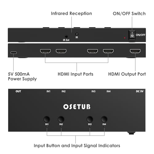 Image of 4K@60Hz 4 in 1 Out HDMI Switch, 4 Port HDMI Switcher Selector Support HDR10 & HDCP 2.2 & Full 3D with IR Remote Control Compitable with Nintendo Switch,Xbox PS5 /4,Fire Stick,Roku,Apple TV for Gaming