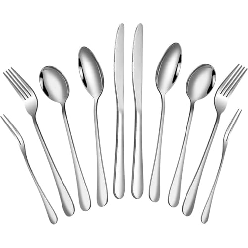 10-teiliges Besteckset, elegantes Silberbesteck-Set, Edelstahl-Utensilienservice für 2, inklusive Messer/Gabel/Löffel, hochglanzpoliert,...