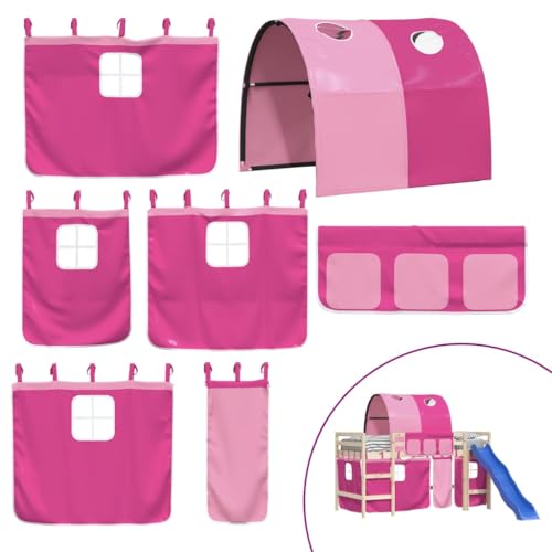 vidaXL Cortinas para Camas Altas con Túnel, Dosel con Bolsillos para Litera, Decoración para Cama de Niños, Cortinas para Dormitorio, Poliéster Rosa