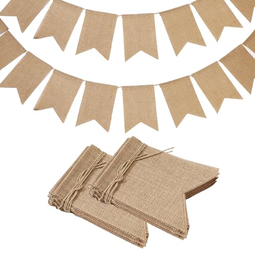 LaRibbons Burlap Banner (2 Pack:30Pcs TTL) Burlap Banner Flags Blank 5x7.5 inches 11.5 ft DIY Party Decor for Christmas Birthday Wedding Baby Shower and Graduation