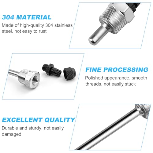 GZhaimai 4 Stück Tauchhülse, 8 x 30 mm und 8 x 300 mm Edelstahl Tauchhülse, G1/2 Zoll Gewinde, aus Hochfestem Edelstahl 304, Tauchschutzrohre für Thermoelemente, Schutzrohr für Temperaturfühle