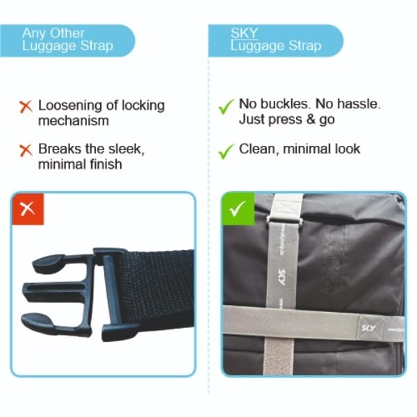 Sky Luggage Strap 2 Meter Long | Hook & Loop | Adjustable Suitcase Belt | Must Have Travel Accessory | Heavy Duty Baggage Strap | Secure and Easy Identification | Grey | Pack of 2 4