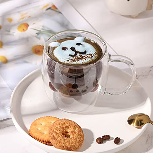Patelai Cute Bear Tea Cup Double Wall Glass Milk Coffee Bear Mug with Handle Insulated Espresso Christmas Beer Cup Cute Birthday Gift for Women Men Valentine, 250 Ml/ 8. 4 oz(White,1 Piece)