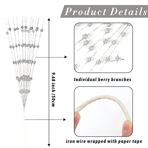 Foimas Christmas Artificial Glitter Berry Stem,10 Pack 19.68" Faux Christmas Pick Bead Sticks Twigs For Christmas Tree Decor Diy Wreath Crafts Home Decor (Silver) #TOP1