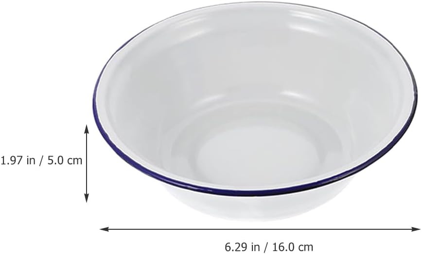 PRETYZOOM 6.3 Inch Enamel Bowl Vintage Round Metal Mixing Bowl for Soup Salad Fruit Vegetable Prep and Serving Kitchen Dining