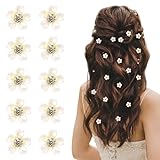 Muorruo 20 Pieces Mini Hair Clips, White Flower Hair Clips with Rhinestones, Cute Flower Girl Hair Decorations, Hair Clips for Weddings, Bride Hair Pins (White)