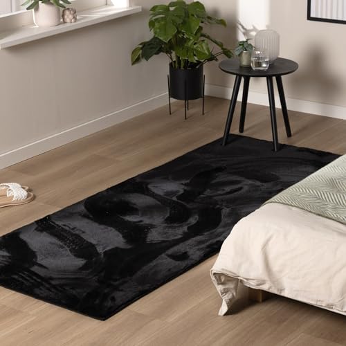 FRAAI | Home & Living Tapis de Couloir Doux à Poils Courts - Cozy Noir - Pile Courte - 80x180cm