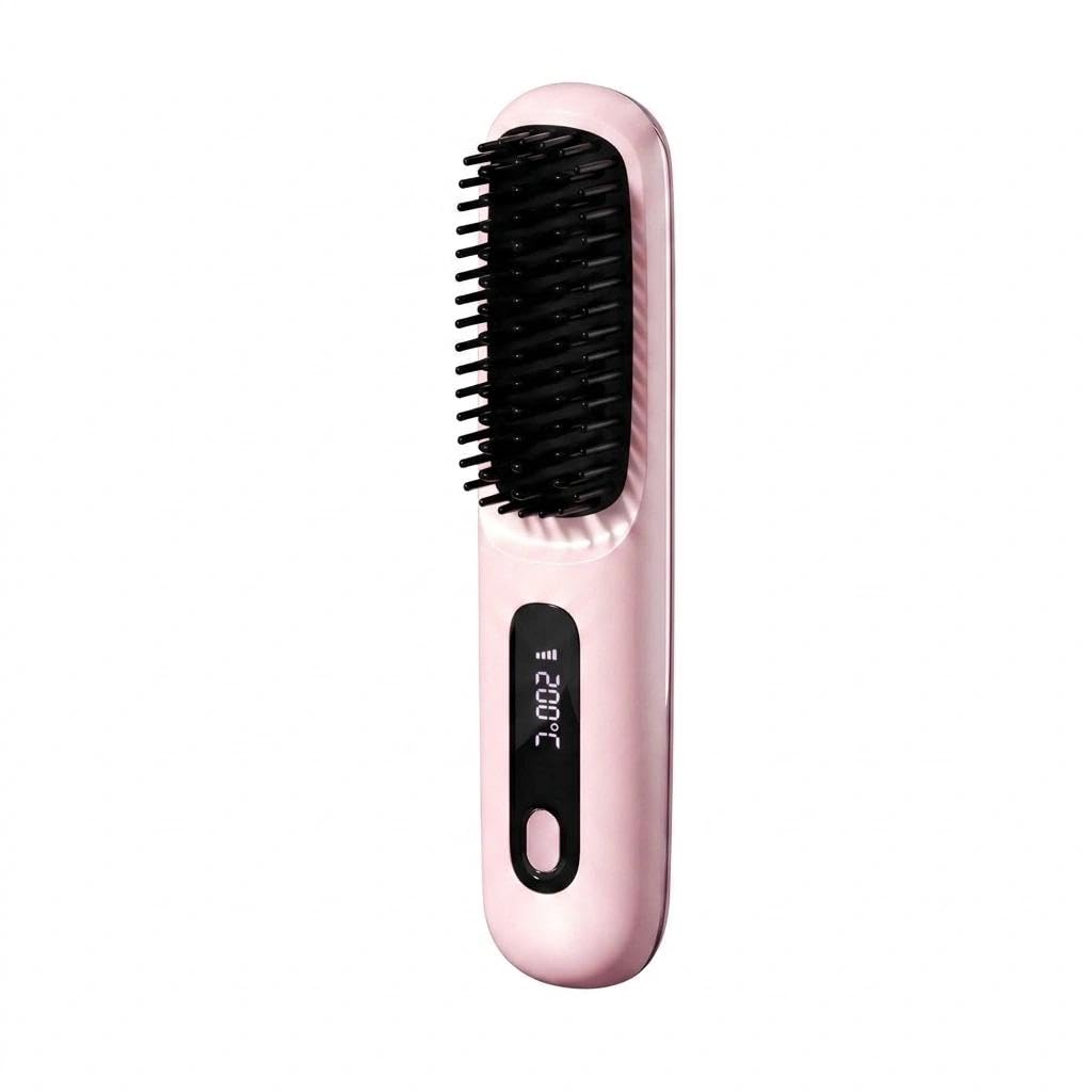 Alegra Spazzola Riscaldata Ricaricabile in Ceramica, 3 Temperature e LCD (Rosa)