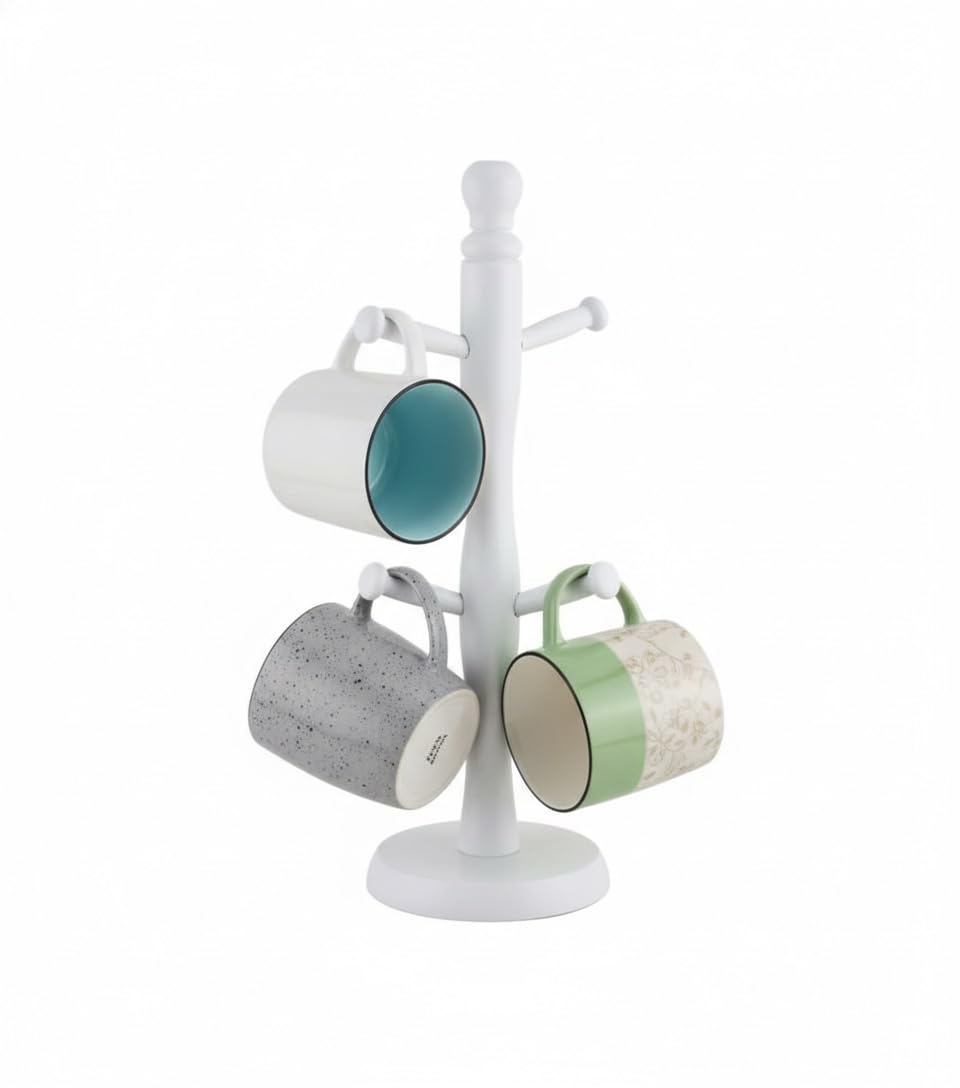 Acense Mug Tree Cup Holder Kitchen Mug Holder for Coffee Mugs & Tea Cups (White)