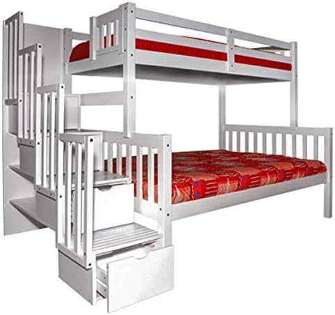 SCANICA Stairway Twin Over Full Bunk Bed White Solid Wood Natural Wood Durable Sturdy Long-Lasting