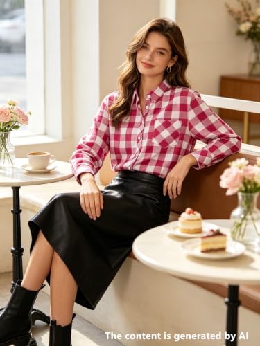 Image of SANGTREE Women and Girls Long Sleeve Flannel Casual Button Down Plaid Shirt