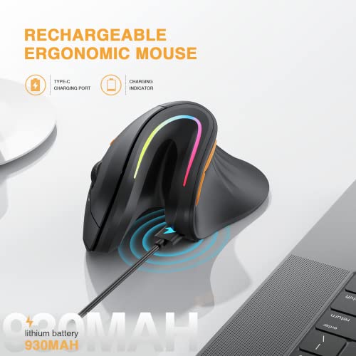 Ergonomic Mouse Wireless, Protoarc Em11 Bluetooth Vertical Ergo Mouse, Rechargeable, 2.4G Rgb Optical Vertical Mice With 3 Adjustable Dpi, 3-Device Connection For Pc, Ipad, Mac, Windows-Black #TOP3