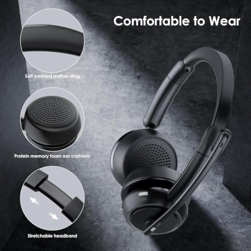 Image of Angteela Wireless Headset with ANC & ENC, Bluetooth 5.4 Headset, Wireless Headphones with Flip-to-Mute Microphone for Work from Home /Office /PC /Cell Phones