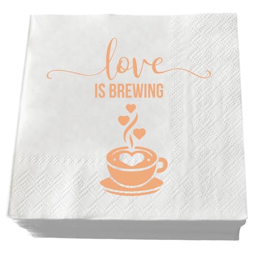 XIUHUBA Love is Brewing Napkins, 50 Pack White and Rose
