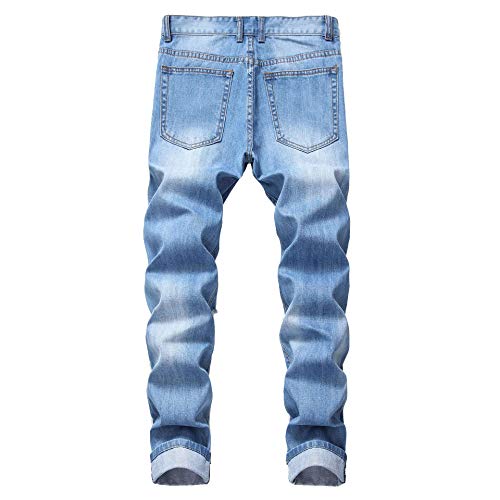 Men's Ripped Slim Fit Jeans, Distressed Straight Leg Denim with Stretch, Casual Streetwear Biker Style2