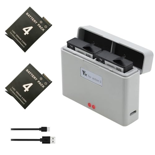 Coyktonty Battery Charger Set for DJI Action 4/OSMO Action 3 Battery USB Charger, Compact Compact, Charges 2 Batteries at The Same time (Set-1 Charger+2 Batteries)