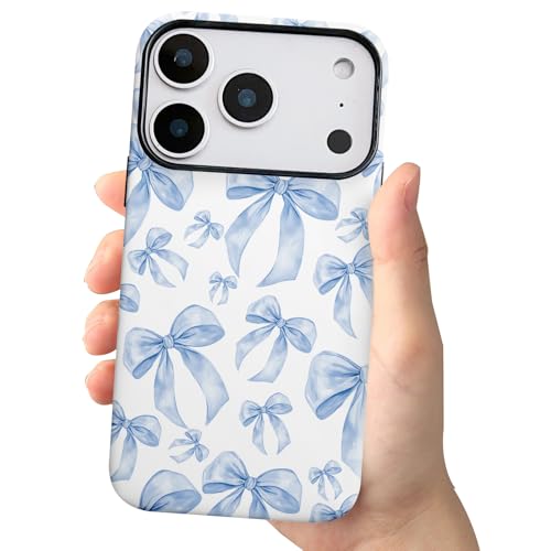 Coque iPhone 17 Pro jolie coque hybride avec un nœud bleu tendance