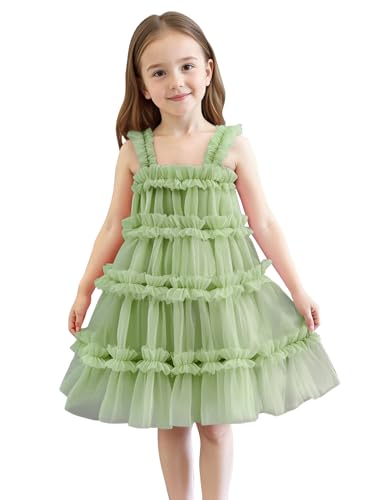 ROYLAMP Toddler Girls Tulle Party Dress Cute Ruffle Layered Dress for Kids Elegant Sleeveless Wedding Dresses