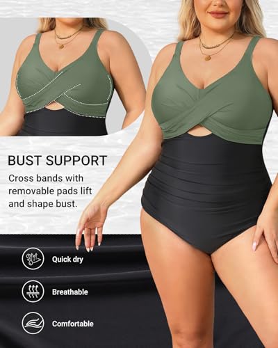 Daci Plus Size One Piece Swimsuits - Tummy Control Bathing Suit for Women Cutout Swimwear3