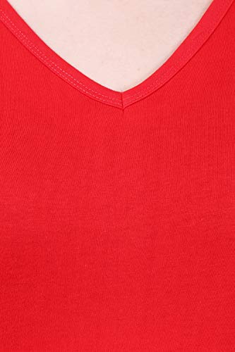 Image of FLEXIMAA Women's Cotton Plain V Neck Half Sleeve T-Shirt