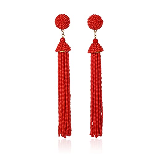 Zavana Longues Boucles d'Oreilles en Pompons Rouges pour Femme, Boucles d'Oreilles en Tassel pour Femme, Boucles d'Oreilles Rouges, Bijoux Fantaisie Bohème Fait Main pour Femmes Cover