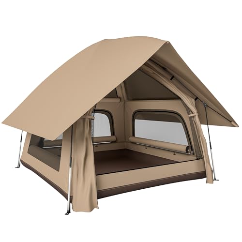 Outsunny Tienda de Campaña Pop up para 2 3 Personas, Tienda de Camping Plegable Portátil, Impermeable 3000 mm con 3 Ventanas, 3 Claraboyas, Base, Bolsa Transporte para Senderismo 235x235x184 cm, Caqui