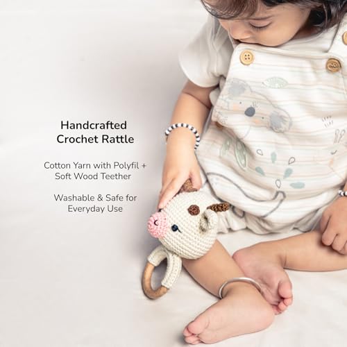 Image of Newborn Gift Set | Crochet Toy, Rattle & Muslin Swaddle Combo | Newborn Gift | Gifting for Babies | 100% Muslin swaddlecloth | Toys for Gifting| 3 Months + (AMBA Toy & Rattle with Swaddle)