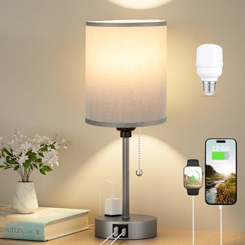 Image of Small Bedside Table Lamp for Bedroom, Desk Lamp with USB Ports for Dorm