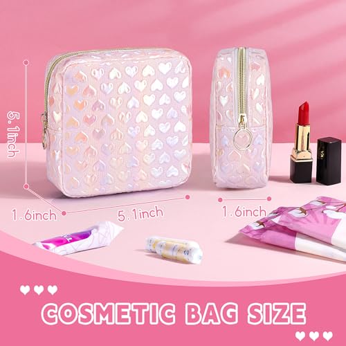 5.1" Mini Makeup Bag for Purse, Leather Small Makeup Pouch Travel Cosmetic Make up Bags for Women Girls, Cute Preppy Mini Toiletry Bag Coin Pouch Period Bag(3D Love Pink)2