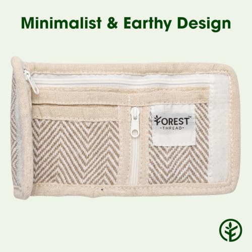 Image of Forest Thread Herringbone Natural Hemp Fabric Bifold Wallet (Beige)