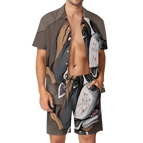 Chemise Hawaïenne Homme Bulldog Ensemble Short Anti-Chaleur pour la Plage S