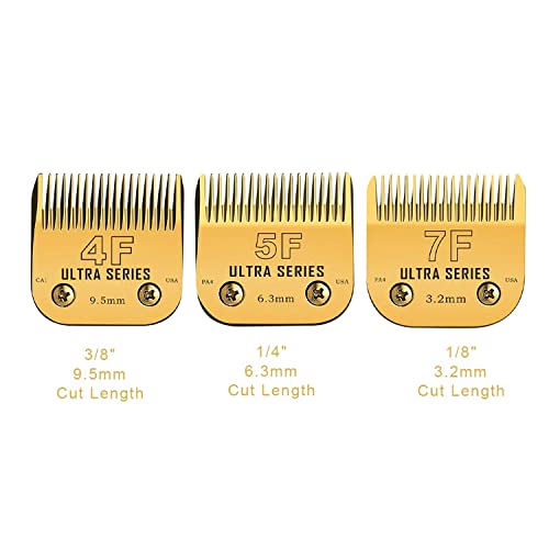 4Fc/5Fc/7Fc Detachable Pet Dog Grooming Clipper Carbon Steel Sharp,Compatible With Andis,Oster A5,Wahl Km Series Clippers,Cut Lengt 3/8"(9.5Mm) 1/4"(6.3Mm) 1/8"(3.2Mm) 3 Pack #TOP1