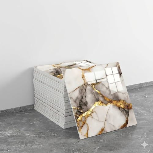Image of OCEANSKY Dark Golden Abstract Design Marble UV Panels, Pack of 4