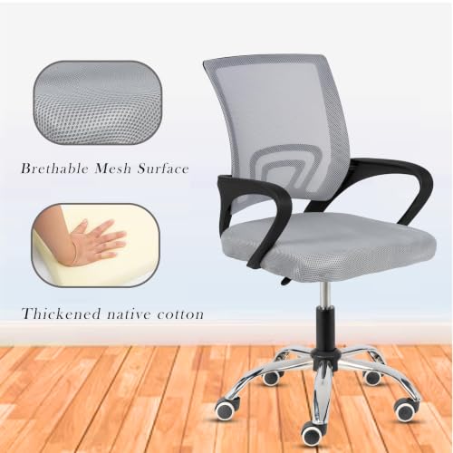 Image of Casa Copenhagen Mesh Mid Back Office /Study /Computer /Revolving /Desk Chair for Work from Home -Metal Base, Height Adjustable Seat - Grey & Jet Black Handle