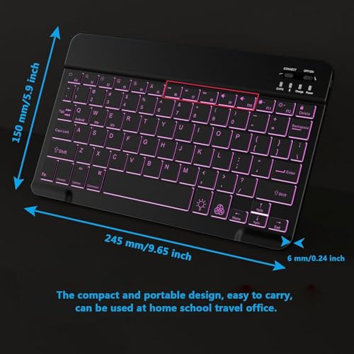Image of ProElite Ultra-Slim Bluetooth Keyboard Upto 11.5 inch Portable Mini Wireless Rechargeable Keyboard for Apple iPad, iPhone, Samsung /Lenovo Tablets, iPadOS /iOS /Android Built-in 7-Colors Backlit, Black