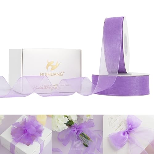 HUIHUANG Purple Organza Ribbon 1 inch x 100 Yard Light Purple Sheer Chiffon Ribbon for Flower Bouquet Invitations Gift Wrapping DIY Crafts Wedding Bridal Shower Decor