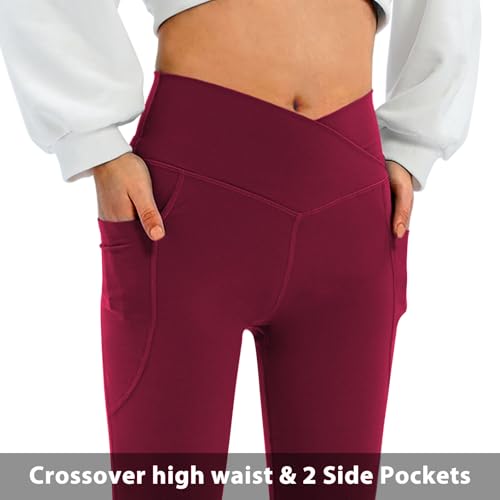 Women's Flare Leggings with Pockets-Crossover High Waisted Bootcut Yoga Pants-Tummy Control Bell Bottom Leggings3
