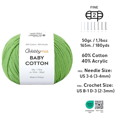 Image of Baby Cotton Blend Yarn - Soft Sport Weight Yarn for Crochet & Amigurumi - 50g /180yds - 60% Cotton 40% Acrylic - Ideal for Baby & Knitting Proj. & 10 Stitch Markers(Green, 4 Balls)