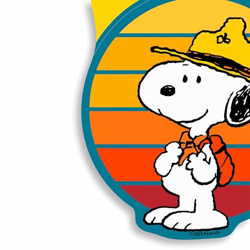 Image of Peanuts Snoopy Hiking Adhesive Vinyl Decal - Retro Snoopy Sticker for Car, Water Bottle or Laptop