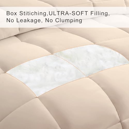 COHOME Quilted Oversized Queen Size Comforter - All-Season Down Alternative Duvet Insert - Luxury Hotel Winter Warm Beige Comforter with Anti-Clump Tech & 8 Tabs- Reversible (98"x98")