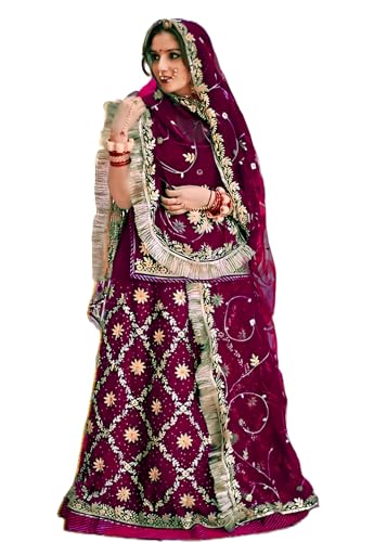 Image of Heavy Embroidery Work Semi Stitched Shimmer Silk Designer Rajputi Poshak For Women Rajasthani Lehenga Choli