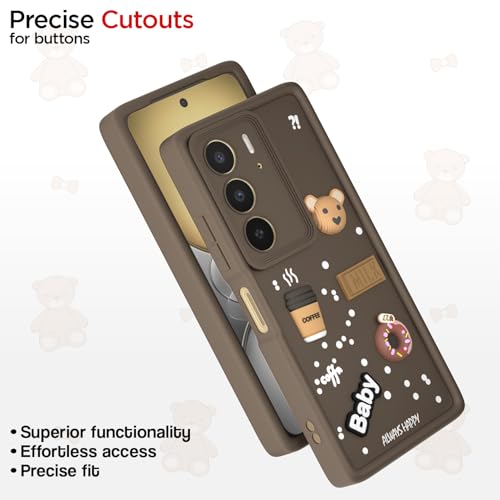 Image of Pikkme Back Cover for Realme C75 | 3D Bear Silicone Cute & Fun Coffee Cartoon | Full Body Protection Bumper Case (Brown)