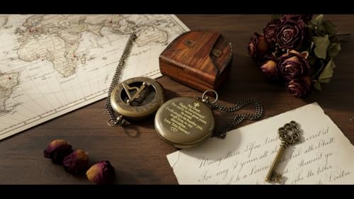 Brújula grabada de latón vintage con estuche de cuero portátil, tamaño 3 pulgadas miniatura 4