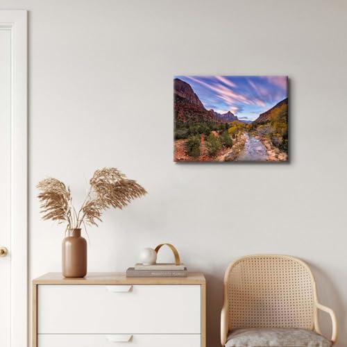 Image of Zion National Park Mountain Canvas Wall Art for Living Room, Nature Sunset Wall Decor Utah Mountains Picture Painting Lake Landscape Poster Prints Wilderness Artwork Home Office Decorations 12x16 inch
