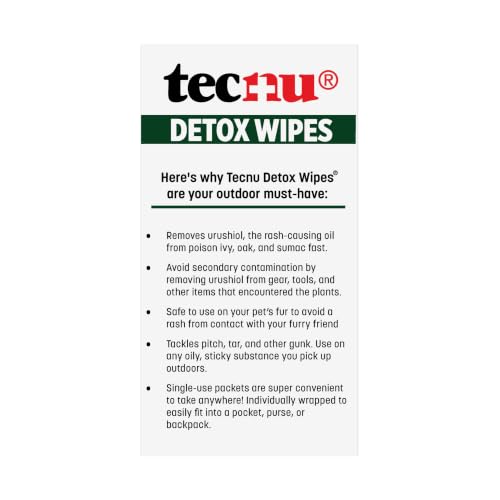 Image of Tecnu Detox Wipes, Poison Ivy Wipes, Large Individual Towelettes Remove Rash-Causing Oil from Skin, Waterless, Also for Oak and Sumac, Camping Essentials, 12 Count (Pack of 2)