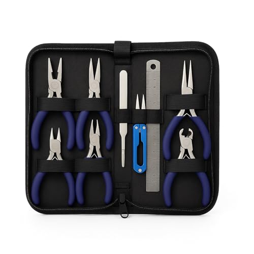 WinHUb Schmuckzange 9 Stück Zangen Set für DIY-Schmuckreparaturwerkzeuge, Schmuckwerkzeuge mit Zangen, Scheren, Lineal, Zangenset, Schmuckherstellungs-Werkzeugset, geeignet für Schmuck, Ohrringe und