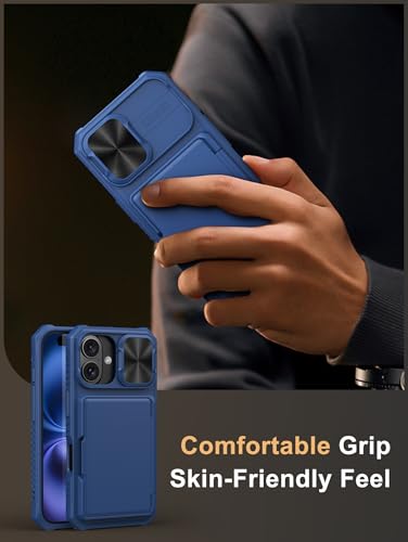Image of Vihibii for iPhone 16 Wallet Case with Card Holder (4 Cards) [RFID Blocking] & Slide Camera Cover & Raised Edges Protect Screen, Shockproof Rugged Phone Case for iPhone 16 6.1 inch 2024, Blue