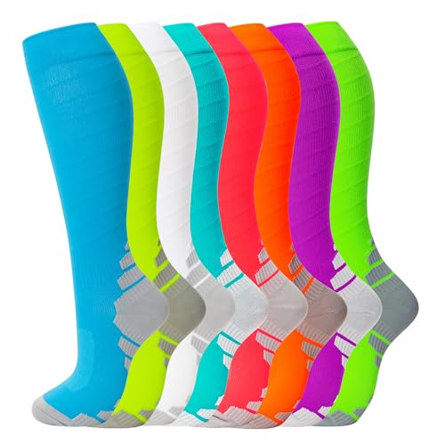 Image of fenglaoda 8 Pairs Compression Socks for Men & Women 20-30 mmHg Knee High Nurse Pregnant Running Medical and Travel Athletic