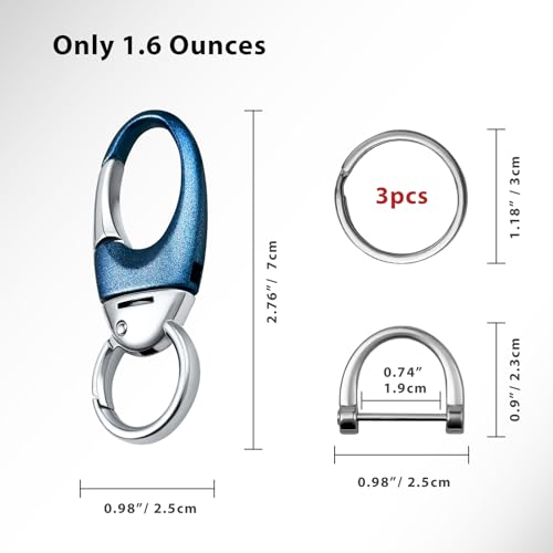 Image of Heavy Duty Keychain with Quick Release Double Carabiner Clip, Key Rings, D Ring, Car Key Holder for Belt Loop